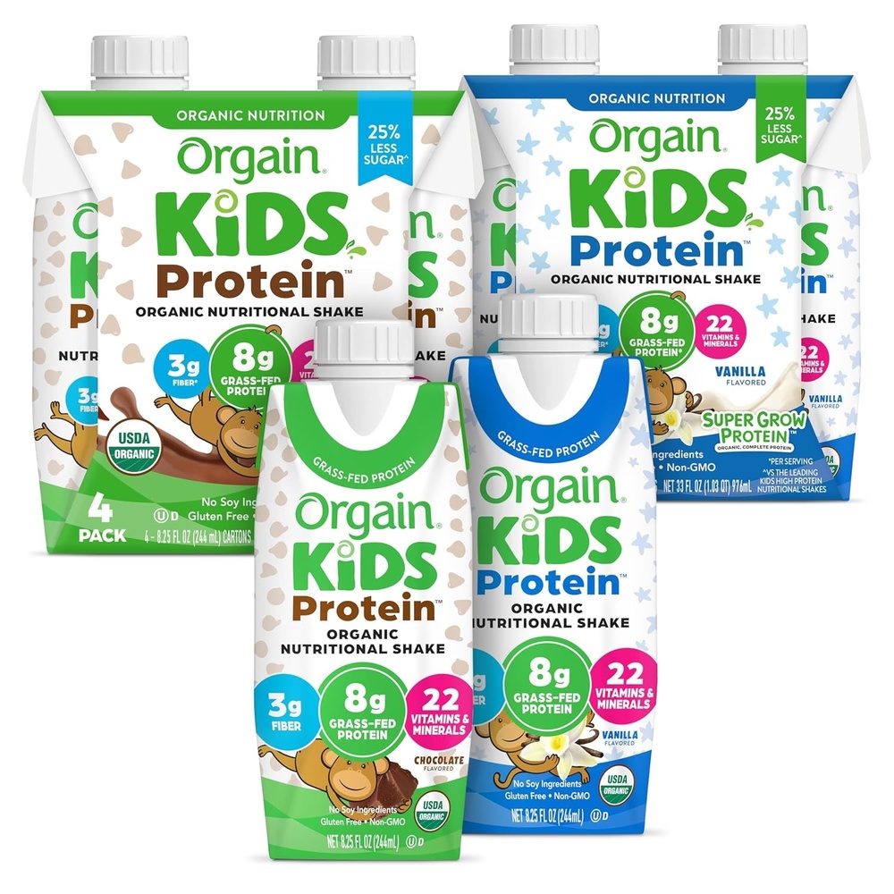 image:imageOrgain Organic Kids Protein Nutritional Shake Bundle Chocolate amp Vanilla 8g Protein 22 Vitamins amp Minerals 825 Fl Oz Pack of 4 Each