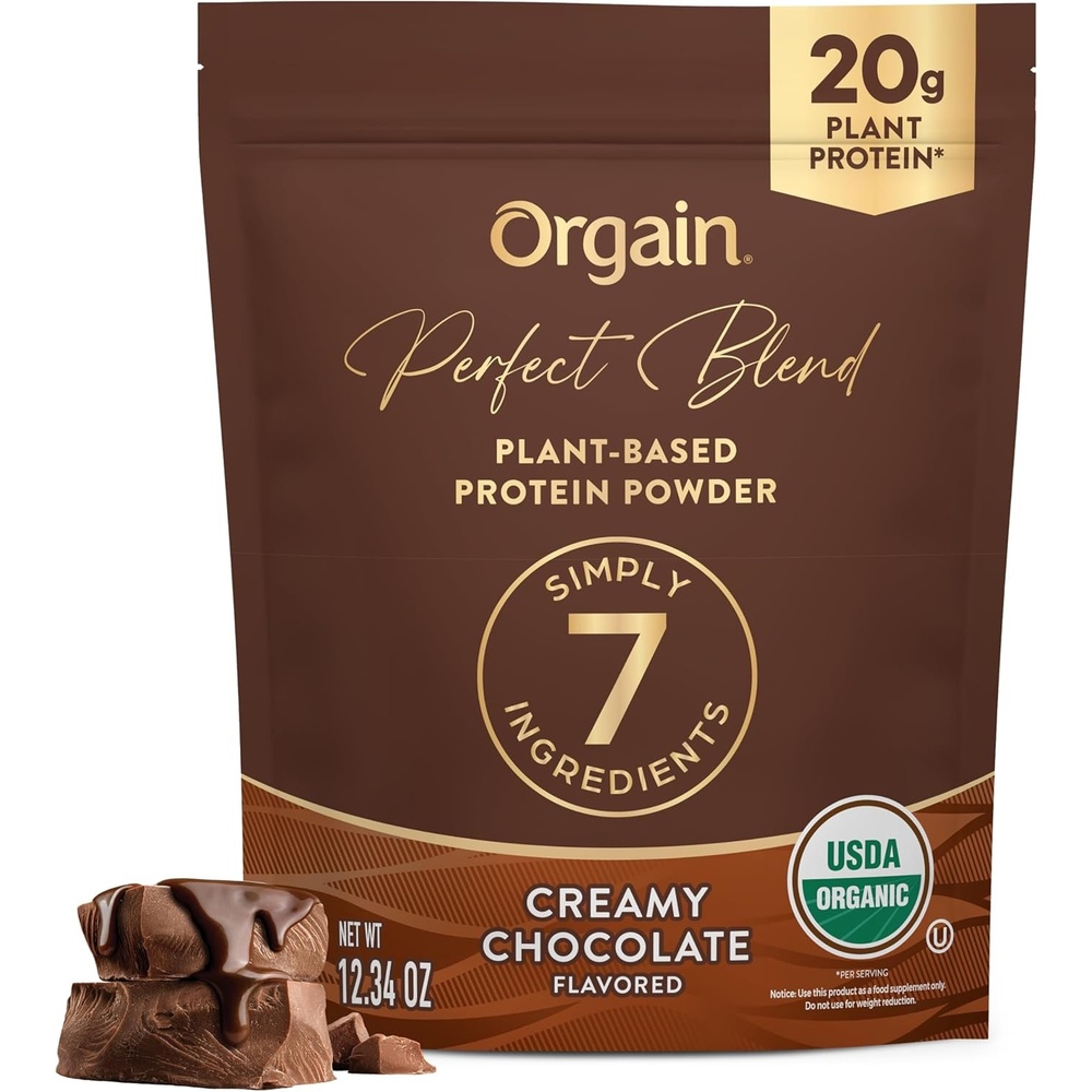 image:imageOrgain Organic Vegan Perfect Blend Protein Powder 20g Clean Plant Protein 7 Ingredients lt1g Sugar Gluten Free NonGMO No Artificial Flavors Stevia Extract Dairy or Soy Ingredients Chocolate