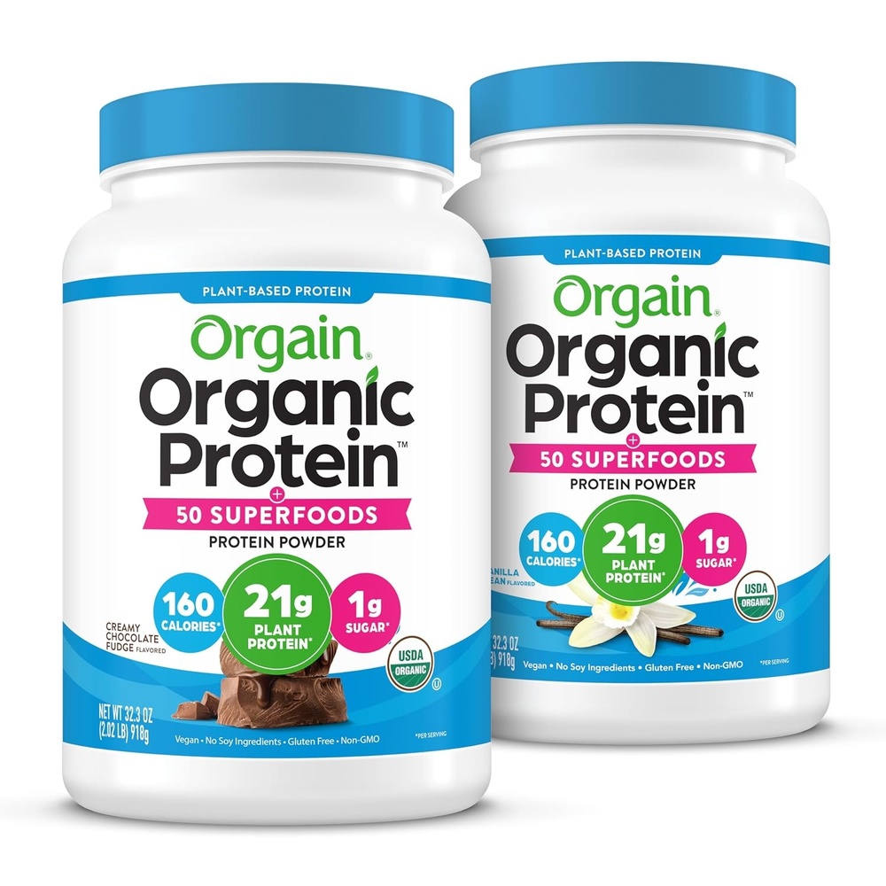 image:imageOrgain Organic Vegan Protein 50 Superfoods Powder Bundle Creamy Chocolate Fudge amp Vanilla Bean 21g Plant Based Protein 202 lb Each