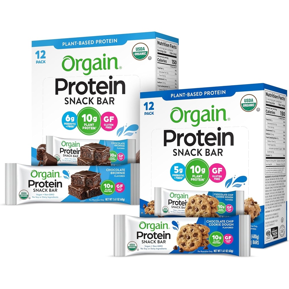 image:imageOrgain Organic Vegan Protein Bars Bundle Chocolate Chip Cookie Dough amp Chocolate Brownie 10g Plant Based Protein Gluten Free NonGMO 141 Oz 2 Pack of 12Chocolate Chip Cookie Dough Chocolate Brownie
