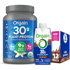 Orgain 30g High Protein Ready To Drink Shake, Chocolate Fudge, 11 Fl Oz (Pack of 12) + Orgain Organic 30g Vegan Protein Powder, Vanilla 2.01 lb (Packaging May Vary) Bundle